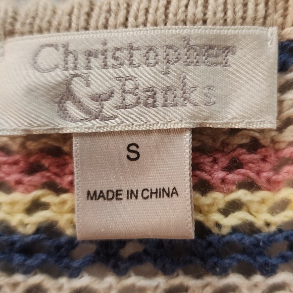 Christopher & Banks 1/2 Sleeve Crochet Striped Front Tie Cropped Size Small - Picture 6 of 7